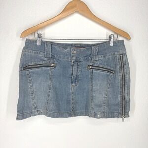 Y2K Micro Mini‎ Denim Jean Skirt 90s Grunge Light Wash Zipper Size 11 Low Rise